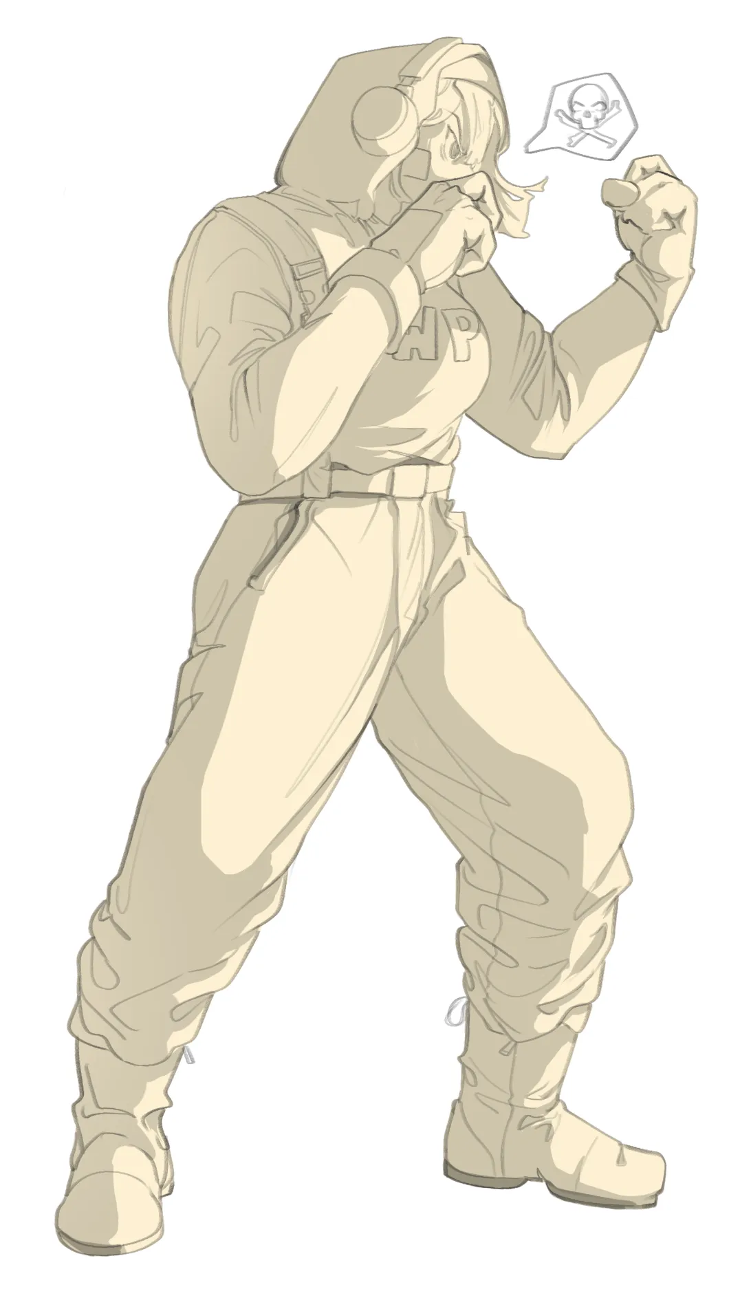 Boxer character in colour, beige flat colours with soft shading